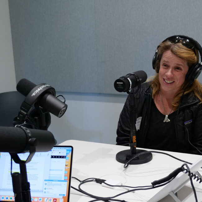 Postcast guest, Melissa Mills, in the recording studio.